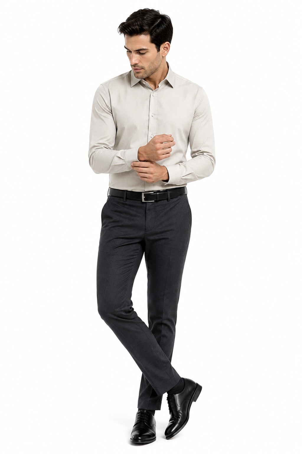 Linchpin Men’s Premium Slim Fit Solid Formal Shirt – Beige 