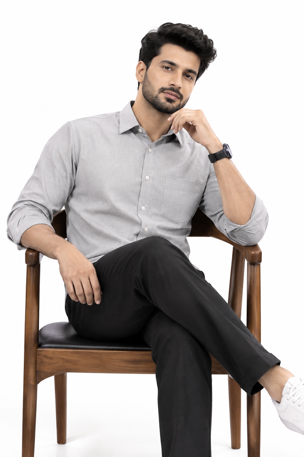 LINCHPIN Men Grey Solid Cotton Blend Casual Shirt
