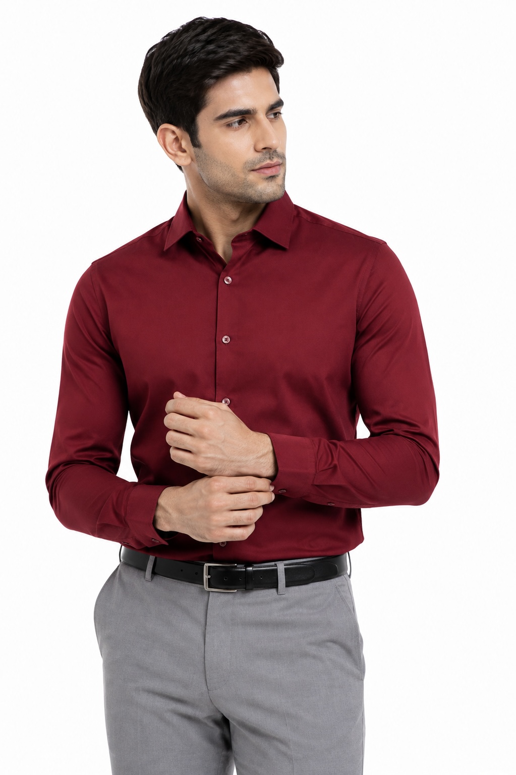 Linchpin Men’s Premium Slim Fit Solid Formal Shirt – Maroon 