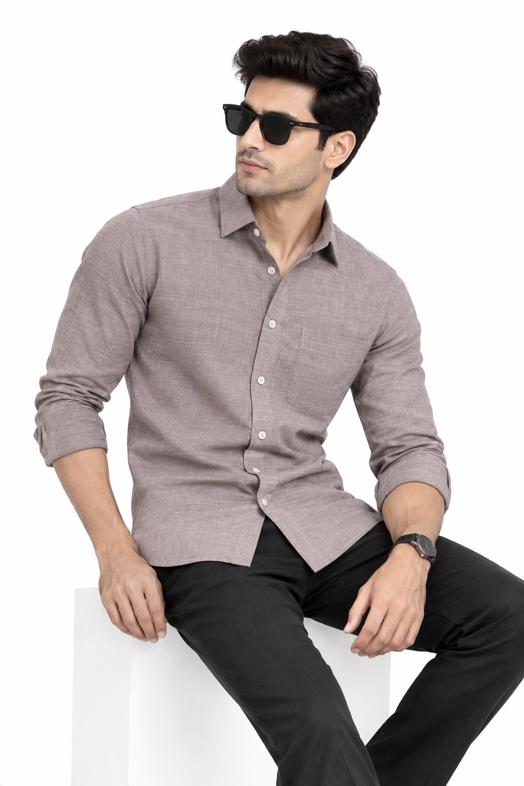 LINCHPIN Men Mauve Textured Slim Fit Formal Shirt