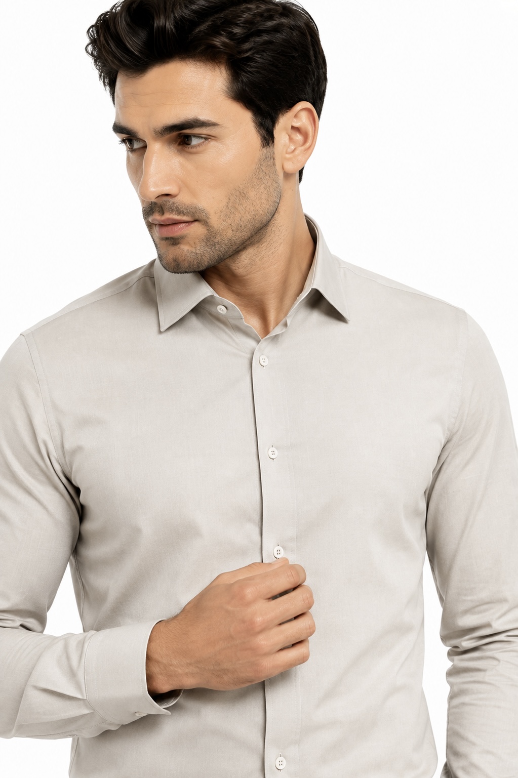 Linchpin Men’s Premium Slim Fit Solid Formal Shirt – Beige 