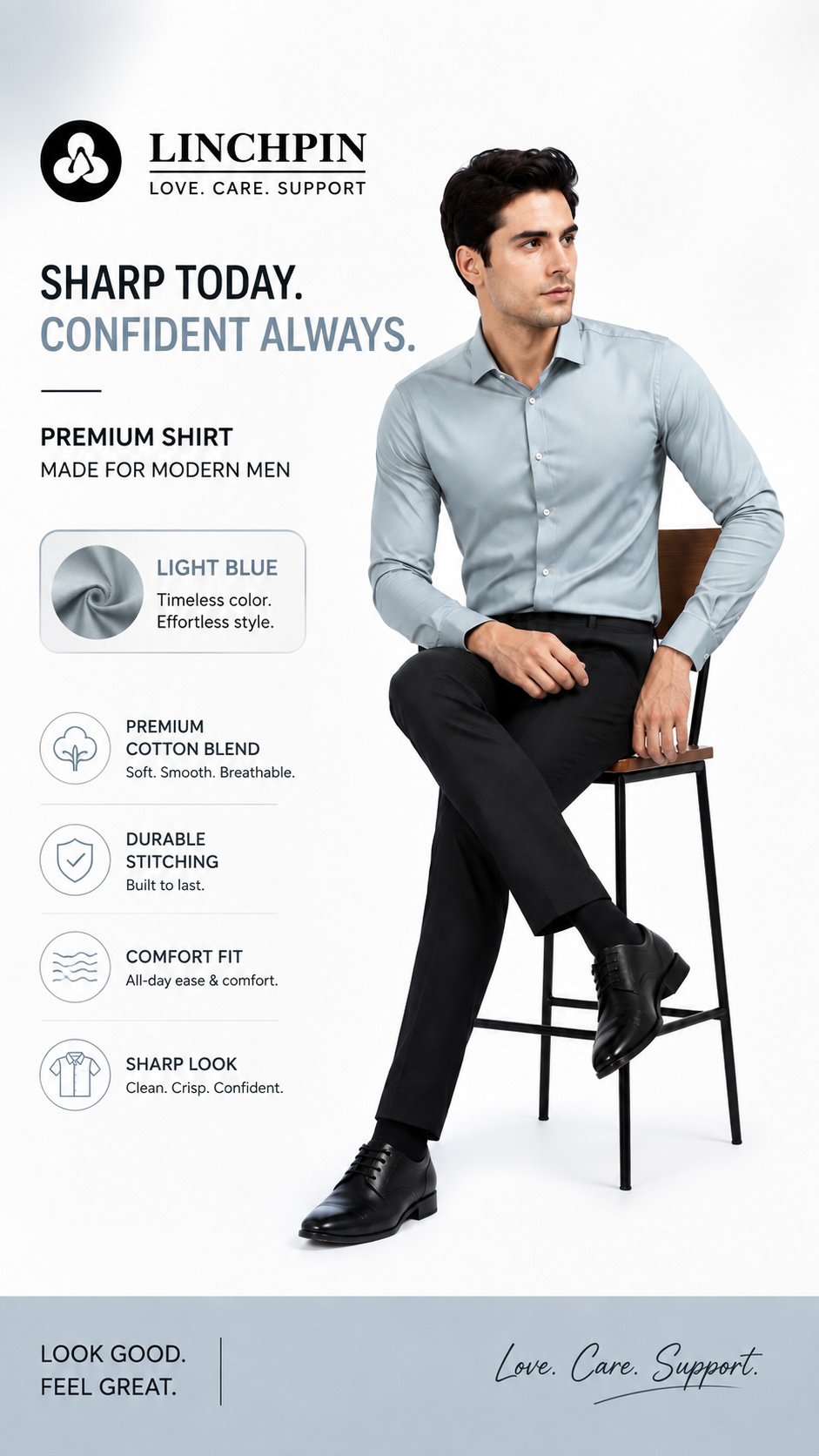 LINCHPIN Men’s Slim Fit Light Blue Shirt