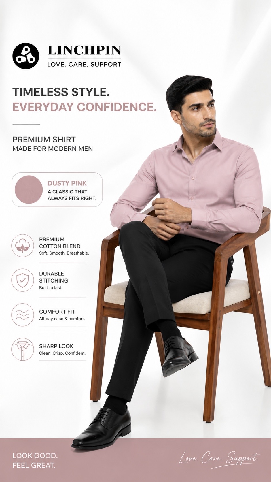 LINCHPIN Dusky Pink Men’s Slim Fit Shirt