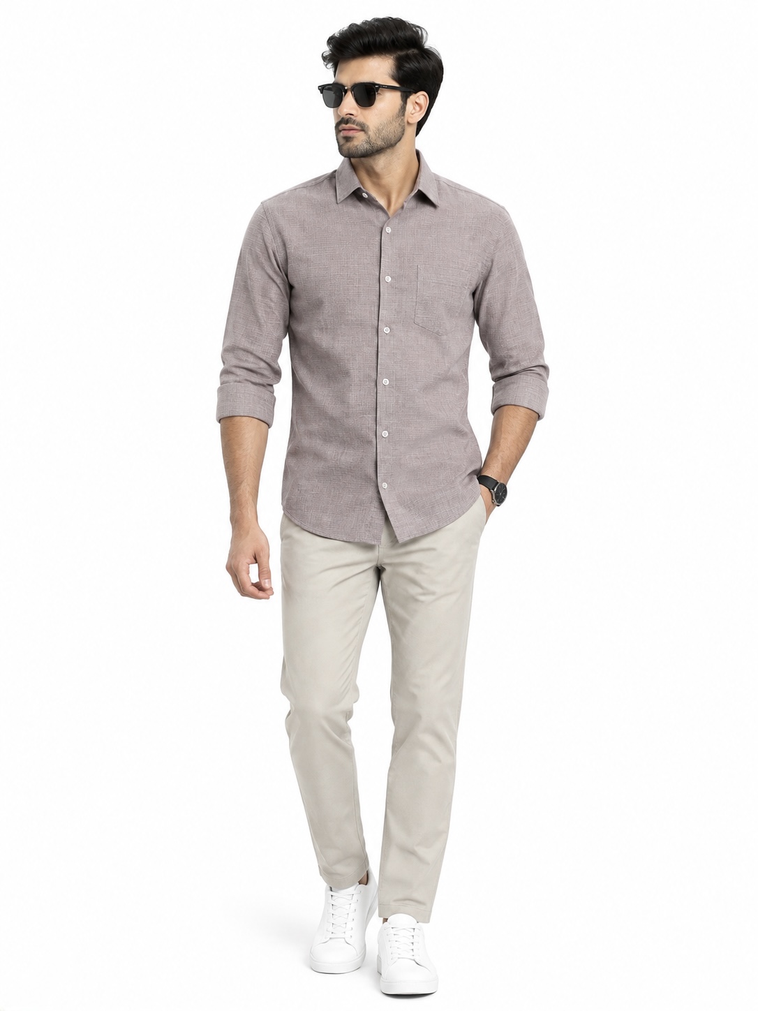 LINCHPIN Men Mauve Textured Slim Fit Formal Shirt