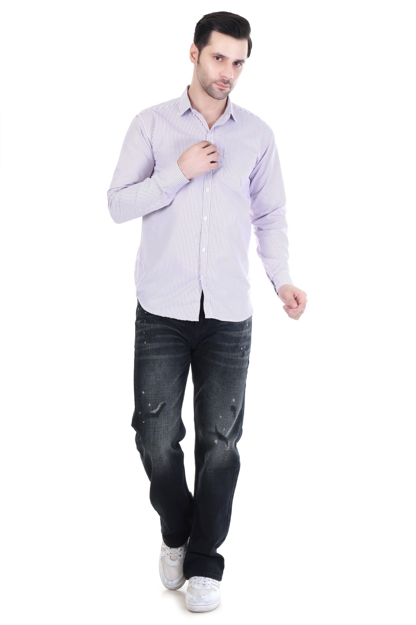 MENS WHITE & PURPLE LINING SHIRT