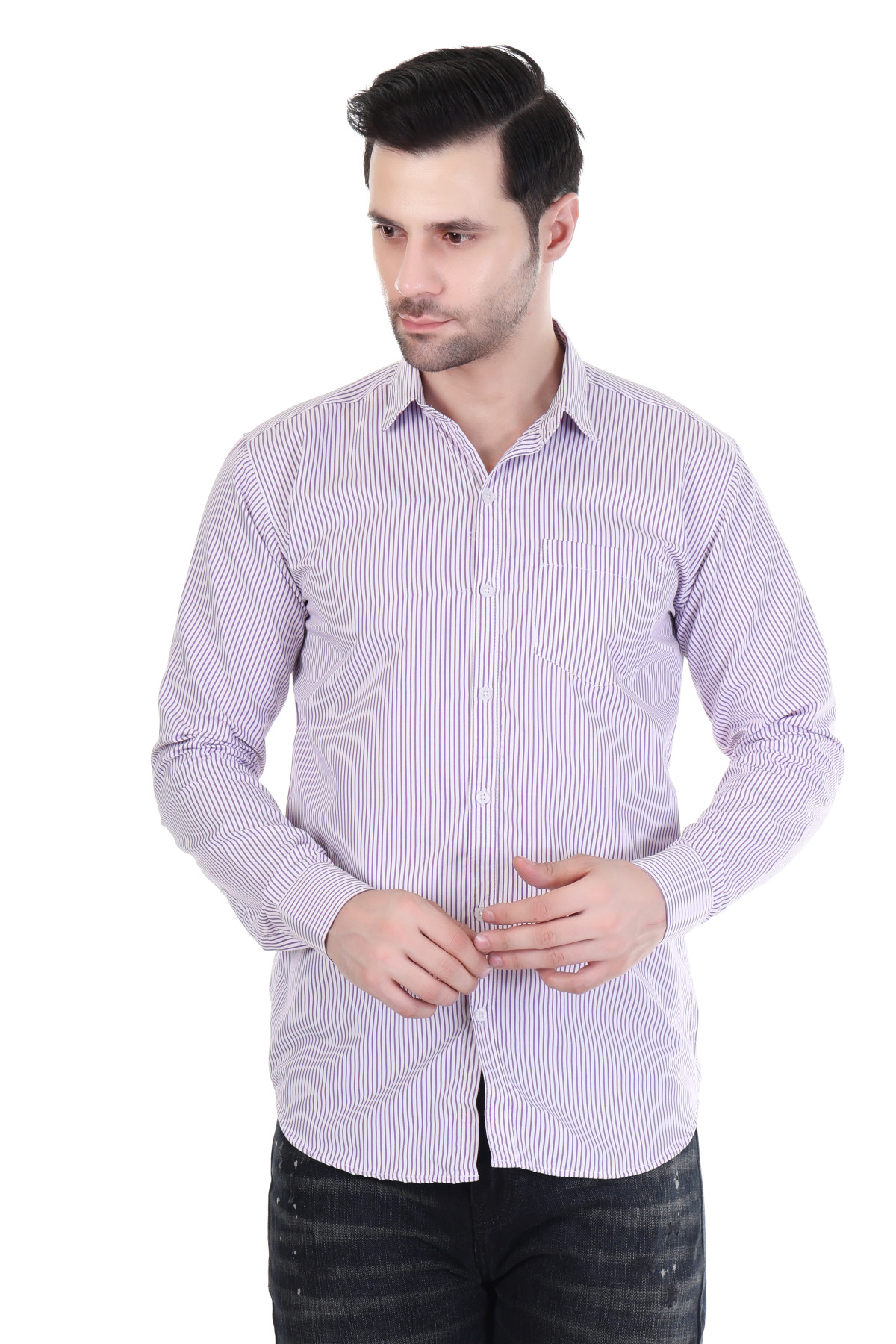 MENS WHITE & PURPLE LINING SHIRT