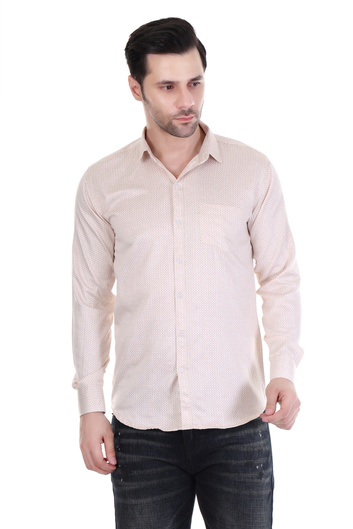 MENS WHITE & BROWN PRINTED SHIRT