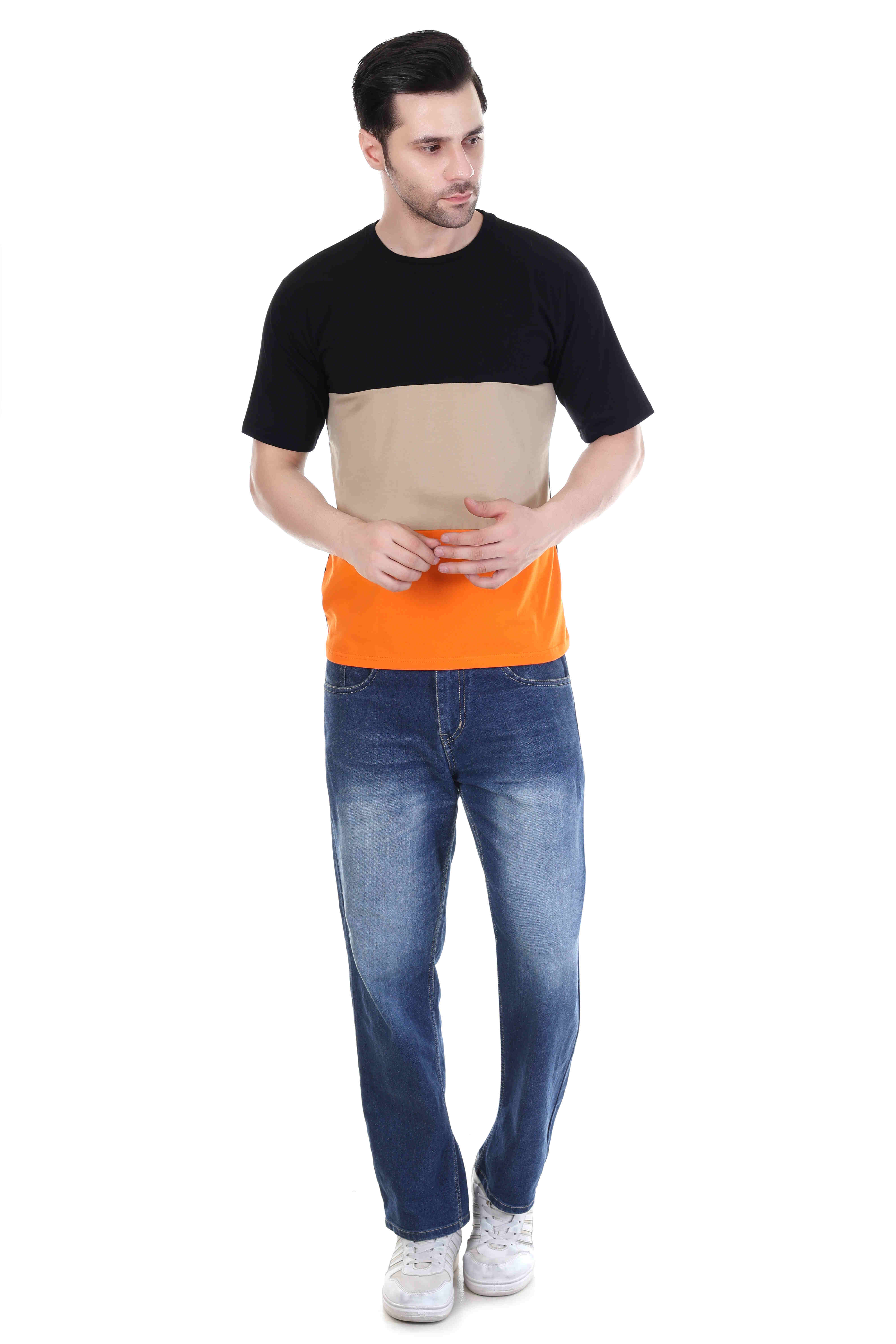 MENS BLACK-ORANGE-CREAM T-SHIRT